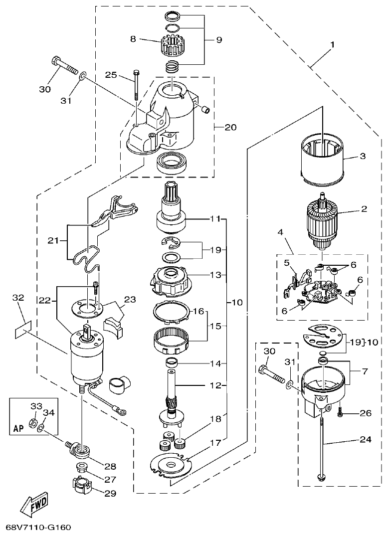 Yamaha 20 STARTING MOTOR parts diagram